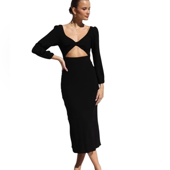House of Harlow 1960 Dresses & Skirts - House of Harlow 1960 Sheath Midi Dress Black Cut Out Ribbed Knit Size M